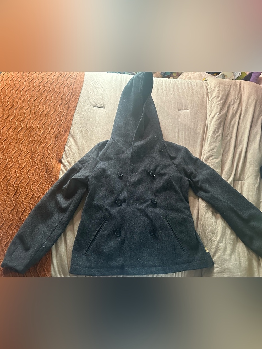 Timberland Black Double-Breasted Hooded Pea Coat